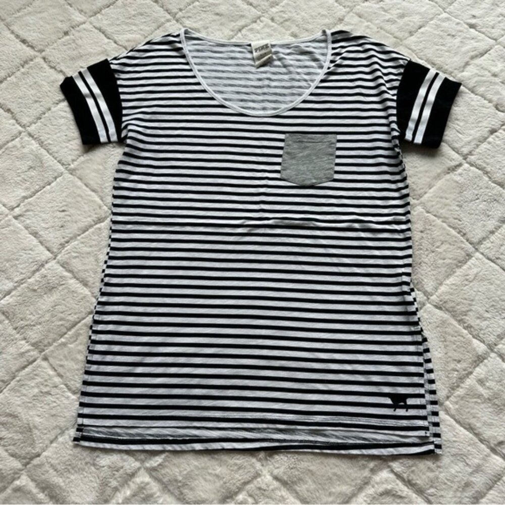 Victoria's Secret PINK | Striped Oversized Pocket Tee Shirt | Size Small